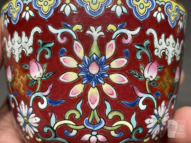 清嘉庆 胭脂地洋彩宝相花万寿纹茶圆 - 图7